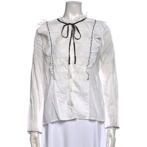 Sézane Tie Neck Long Sleeve Blouse